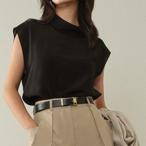 Commense Tops Commense Black Sleeveless High Neck Black Blouse Size commense-tops-commense-black-sleeveless-high-neck-black-blouse-size